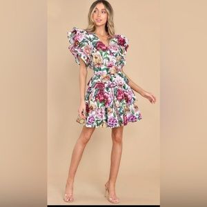 Worn once Red Dress boutique floral dress with ruffle sleeves